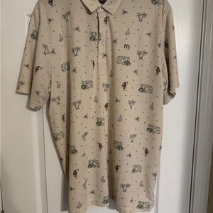 Travis Mathew Beige Printed Polo with Tropical Camper Motif